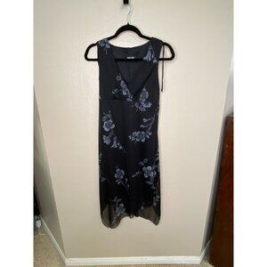 Byer Too! Womens Black Sleeveless Floral Print Midi Dress M USA Polyester